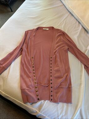 Zenana Outfitters Dusty Rose Open-Front Cardigan with Gold Snaps